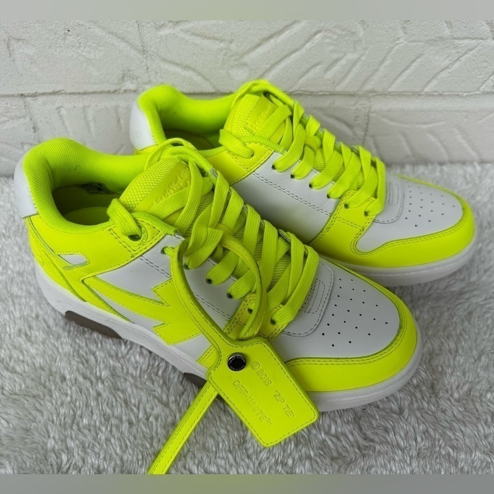 New Off-White Out Of Office Lemon/White Leather Sneakers Size 38 - Picture 3 of 14